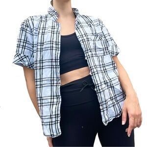 Victoria’s Secret Plaid Flannel Short Sleeve Button Down PJ Shirt Size Medium